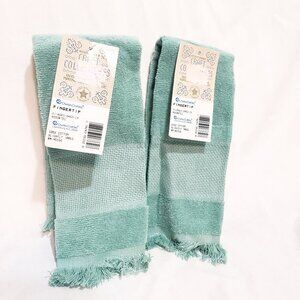 Two Green Fingertip Towel 14 Count Border Cross Stitch Towels Charles Craft